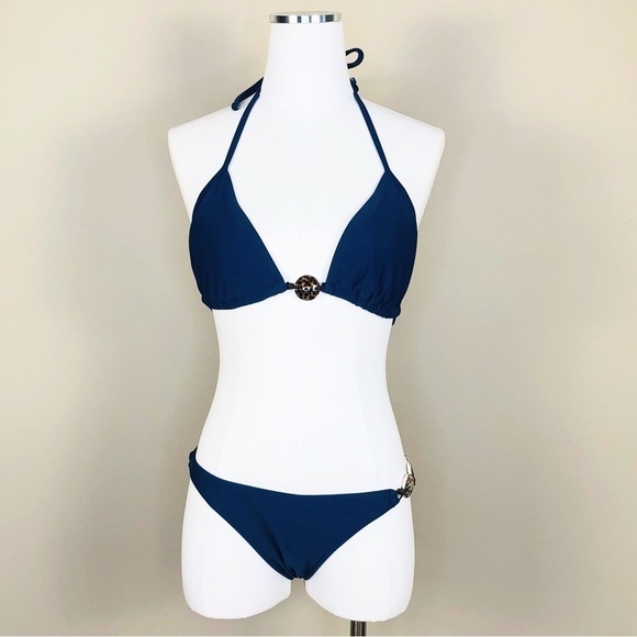 Letarte blue 2 pc string bikini triangle top tortoise shell embellishment - Picture 1 of 11